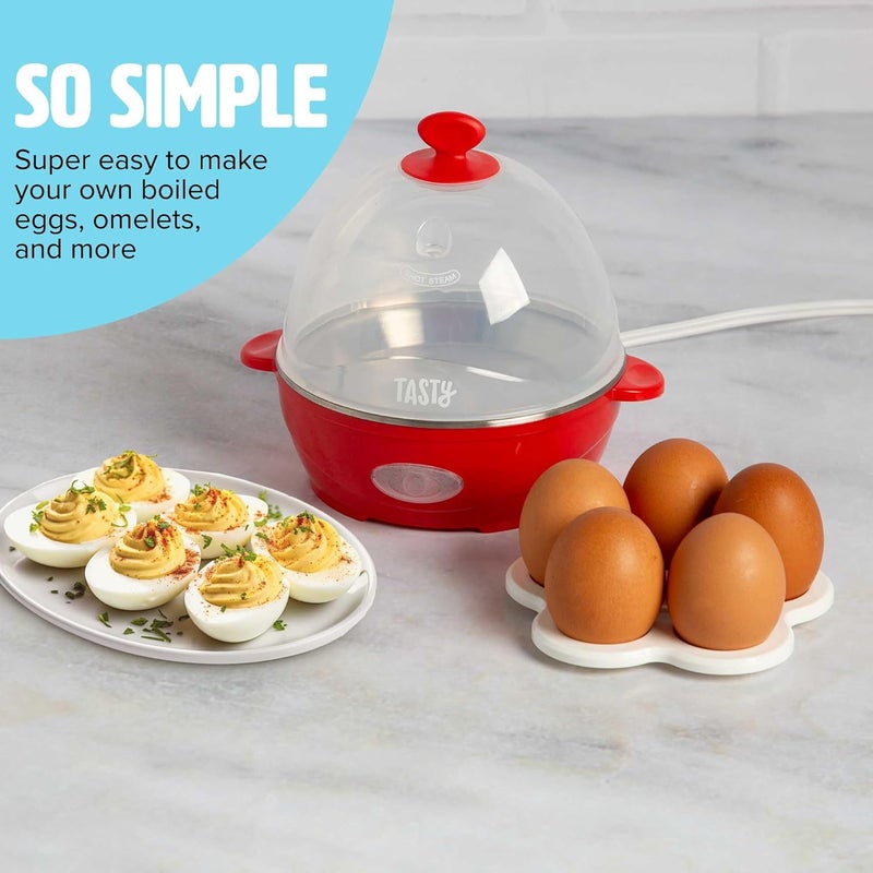 Tasty Mini Rapid Egg Cooker, 5-Egg Capacity for Perfect Hard Boiled Eggs or Omelets, Auto Shut Off, Red - Image 2